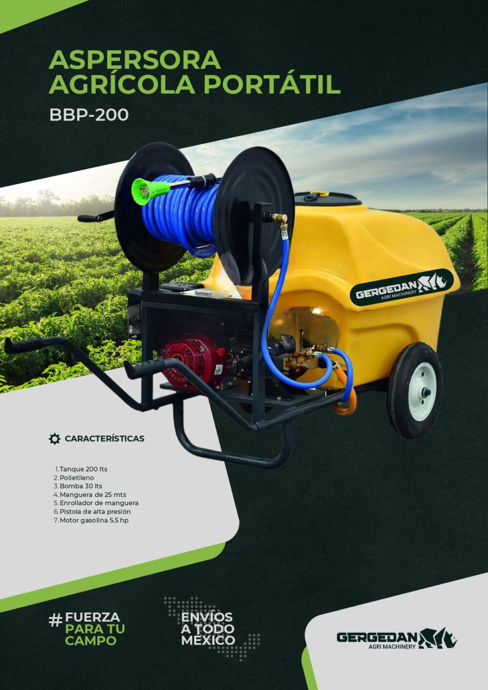 Aspersora Agrícola Portátil con motor de gasolina BBP-200 – Gergedan Agri Machinery